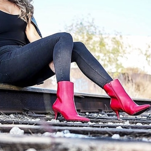 Red Dangerous Babe Kitten Heel Ankle Booties - Picture 4 of 8
